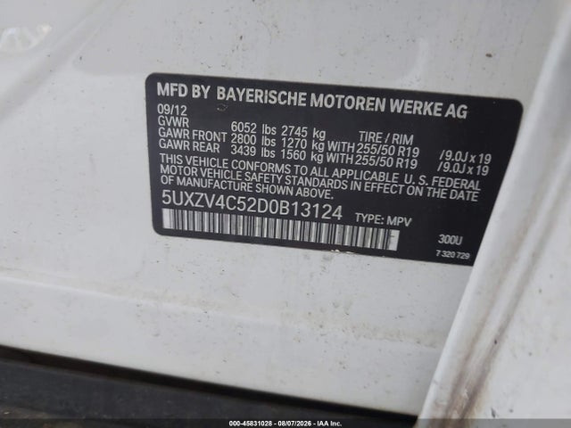 45831028 :رقم المزاد ، 5UXZV4C52D0B13124 vin ، 2013 Bmw X5 Xdrive35i/xdrive35i Premium/xdrive35i Sport Activity مزاد بيع