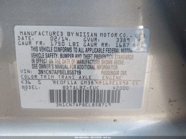 Nissan Versa 1.6 Sv 2014 3N1CN7AP8EL858719 Image 9