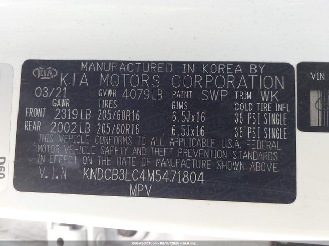 Продажа на аукционе авто 2021 Kia Niro Lx, vin: KNDCB3LC4M5471804, номер лота: 45831054