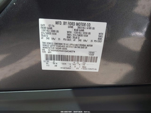 Ford EXPLORER XLT 2017 1FM5K8D84HGA34374 Image 9