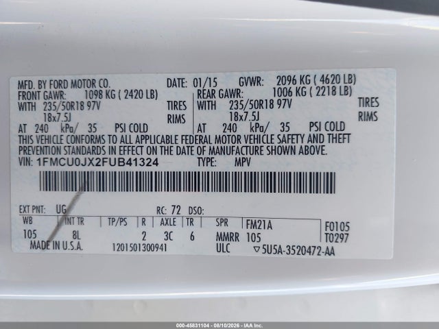 1FMCU0JX2FUB41324 Ford Escape Titanium