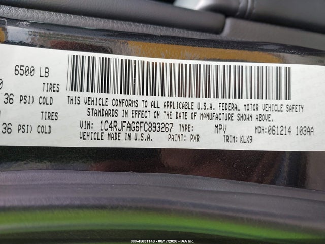 45831140 :رقم المزاد ، 1C4RJFAG6FC893267 vin ، 2015 Jeep Grand Cherokee Altitude مزاد بيع