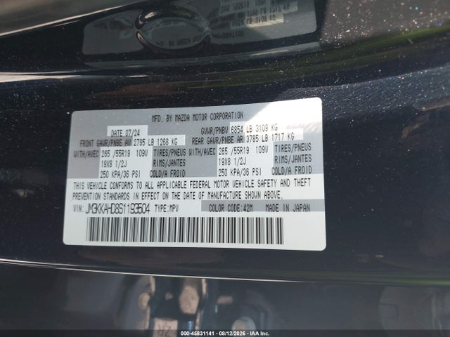 Продажа на аукционе авто 2025 Mazda Cx-90 3.3 Turbo Select Package, vin: JM3KKAHD8S1193504, номер лота: 45831141