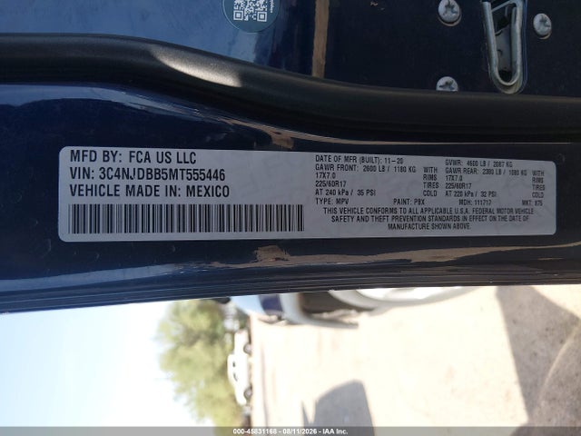 Продажа на аукционе авто 2021 Jeep Compass Latitude 4x4, vin: 3C4NJDBB5MT555446, номер лота: 45831168