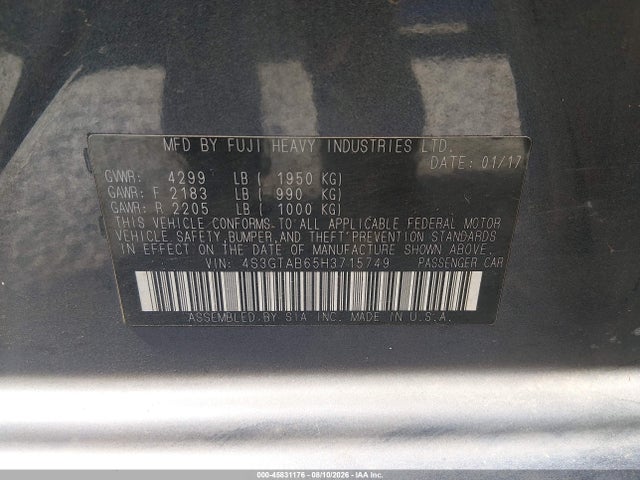45831176 :رقم المزاد ، 4S3GTAB65H3715749 vin ، 2017 Subaru Impreza 2.0i Premium مزاد بيع
