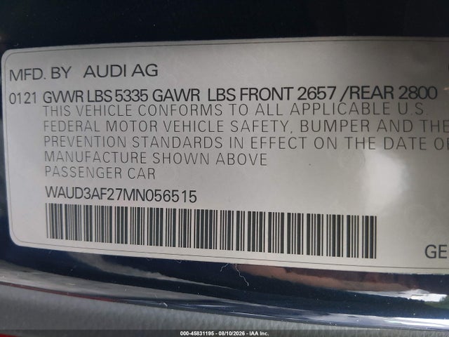 Продажа на аукционе авто 2021 Audi A6 Premium 45 Tfsi Quattro S Tronic, vin: WAUD3AF27MN056515, номер лота: 45831195