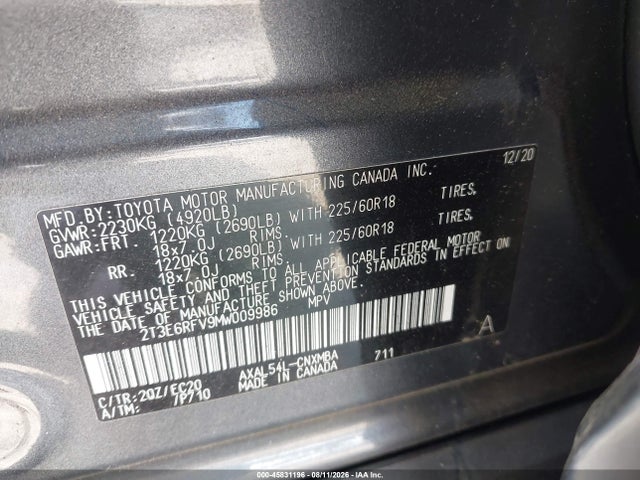 Продажа на аукционе авто 2021 Toyota Rav4 Hybrid Xse, vin: 2T3E6RFV9MW009986, номер лота: 45831196