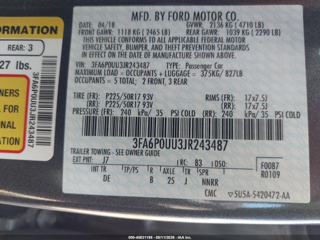 Ford Fusion Hybrid S 2018 3FA6P0UU3JR243487 Image 9