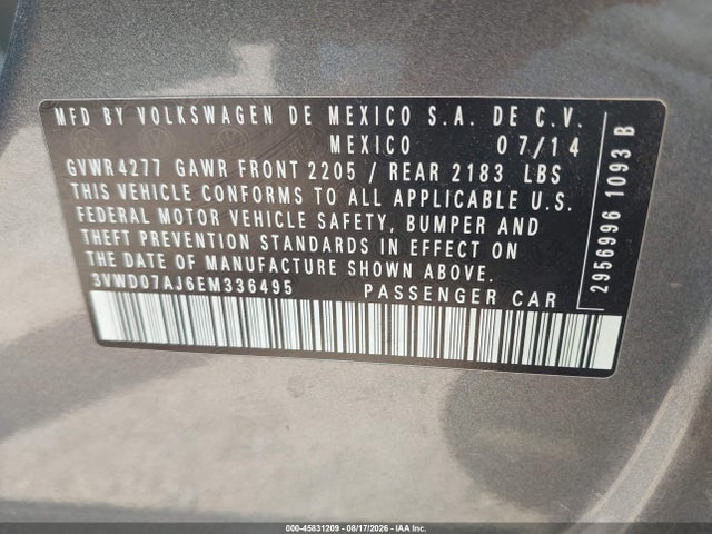 Продаж на аукціоні авто 2014 Volkswagen Jetta 1.8t Se, vin: 3VWD07AJ6EM336495, номер лоту: 45831209