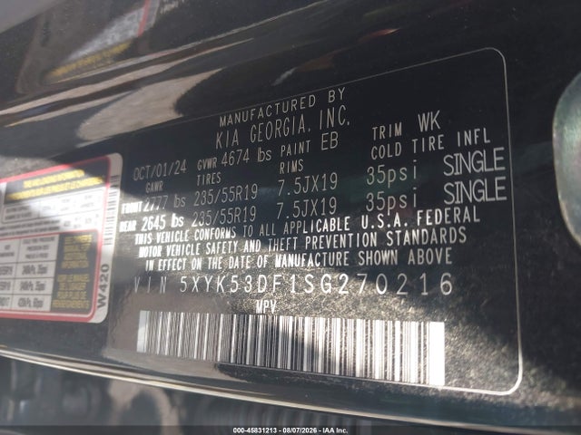 45831213 :رقم المزاد ، 5XYK53DF1SG270216 vin ، 2025 Kia Sportage Sx-prestige مزاد بيع