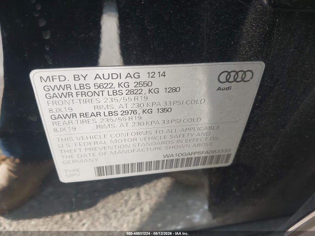 Продажа на аукционе авто 2015 Audi Q5 3.0t Premium Plus, vin: WA1DGAFP5FA083333, номер лота: 45831224