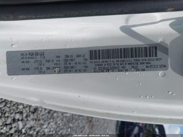 45831230 :رقم المزاد ، 3C6JR6DG7JG255415 vin ، 2018 Ram 1500 Tradesman  4x2 8' Box مزاد بيع