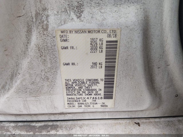 Продажа на аукционе авто 2018 Nissan Altima 2.5 S, vin: 1N4AL3AP1JC474618, номер лота: 45831237