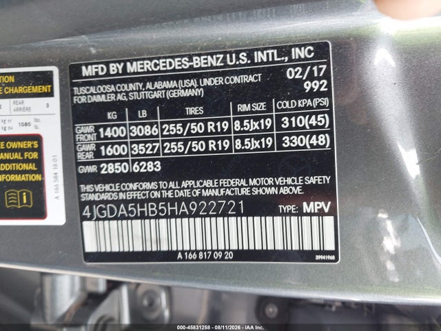 Aukcja sprzedaży 2017 Mercedes-benz Gle 350 4matic, vin: 4JGDA5HB5HA922721, numer aukcji: 45831258