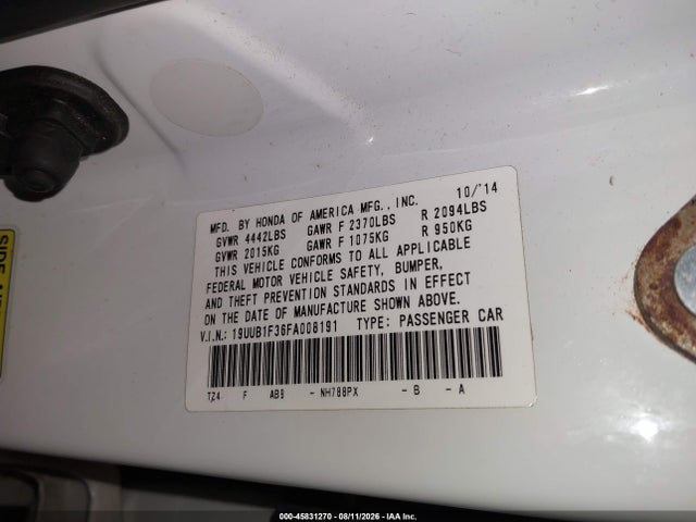 Aukcja sprzedaży 2015 Acura Tlx, vin: 19UUB1F36FA008191, numer aukcji: 45831270