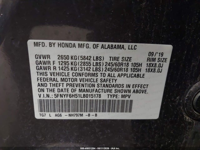 Продаж на аукціоні авто 2020 Honda Pilot Awd Ex-l, vin: 5FNYF6H51LB015178, номер лоту: 45831284