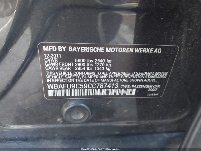 2012 Bmw 550i Xdrive მანქანა იყიდება აუქციონზე, vin: WBAFU9C59CC787413, აუქციონის ნომერი: 45831305
