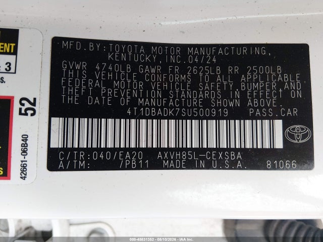 Продаж на аукціоні авто 2025 Toyota Camry Se, vin: 4T1DBADK7SU500919, номер лоту: 45831352