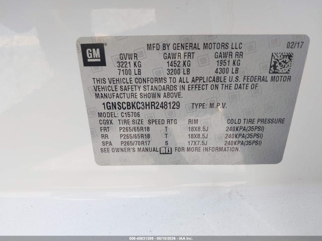 Chevrolet Tahoe Lt 2017 1GNSCBKC3HR248129 Image 9