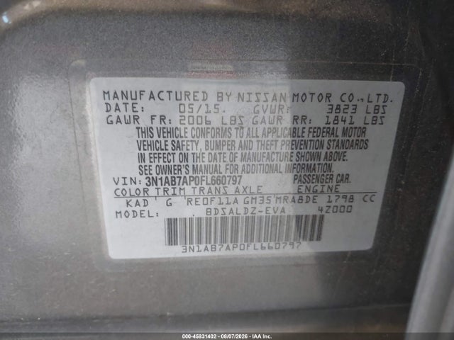 3N1AB7AP0FL660797 Nissan Sentra Fe+ S/s/sl/sr/sv
