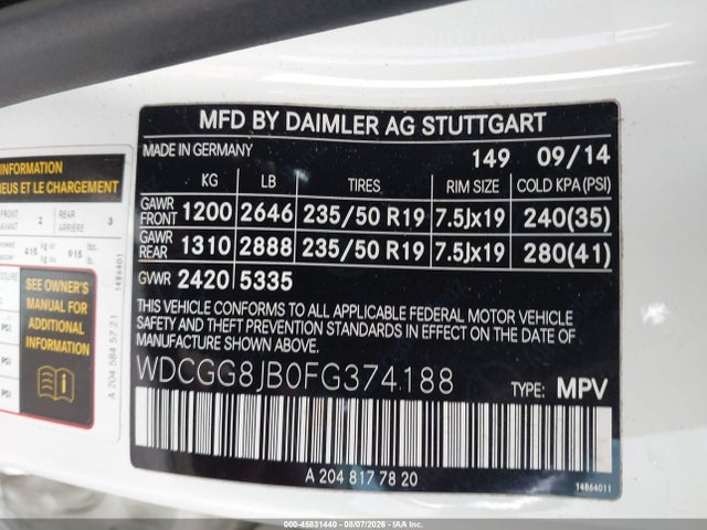 Aukcja sprzedaży 2015 Mercedes-benz Glk 350 4matic, vin: WDCGG8JB0FG374188, numer aukcji: 45831440