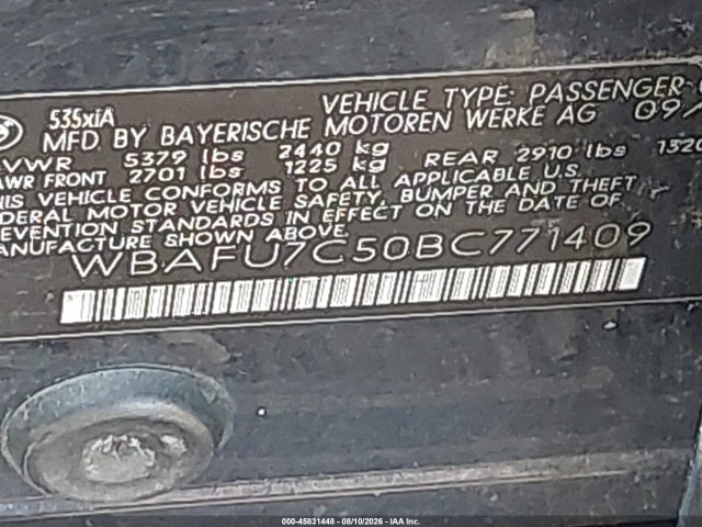 Aukcja sprzedaży 2011 Bmw 535i Xdrive, vin: WBAFU7C50BC771409, numer aukcji: 45831448