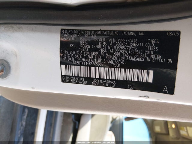 Aukcja sprzedaży 2006 Toyota Tundra Sr5 V8, vin: 5TBDT44146S505606, numer aukcji: 45831467