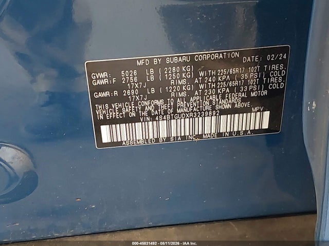 Aukcja sprzedaży 2024 Subaru Outback Wilderness, vin: 4S4BTGUDXR3239892, numer aukcji: 45831492
