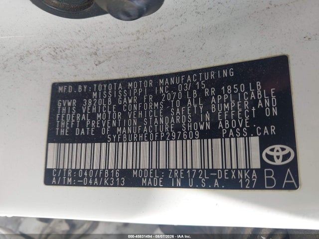 Toyota COROLLA LE 2015 5YFBURHE0FP297609 Image 9