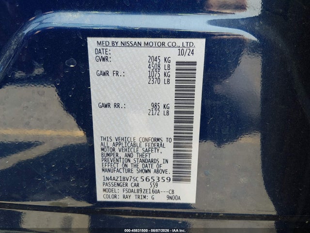 Aukcja sprzedaży 2025 Nissan Leaf S, vin: 1N4AZ1BV7SC565359, numer aukcji: 45831500