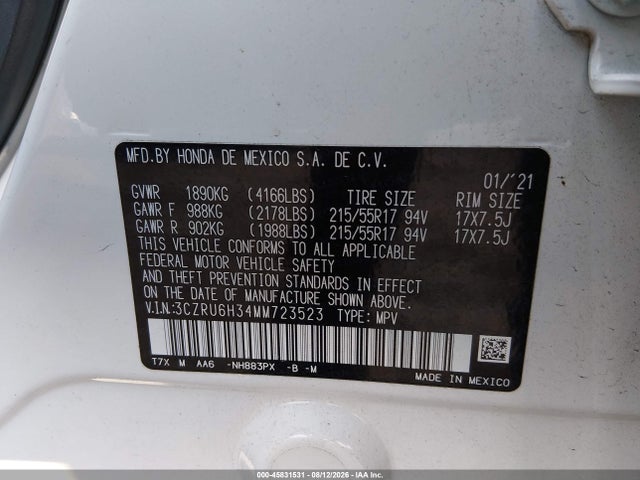 Продажа на аукционе авто 2021 Honda Hr-v Awd Lx, vin: 3CZRU6H34MM723523, номер лота: 45831531