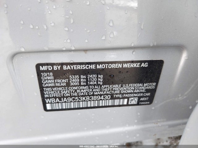 BMW 530e Iperformance 2019 WBAJA9C53KB389430 Image 9