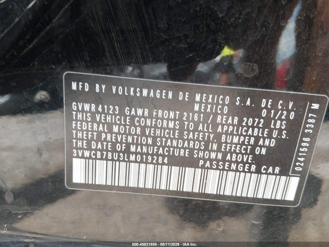 2020 Volkswagen Jetta 1.4t R-line/1.4t S/1.4t Se მანქანა იყიდება აუქციონზე, vin: 3VWCB7BU3LM019284, აუქციონის ნომერი: 45831558
