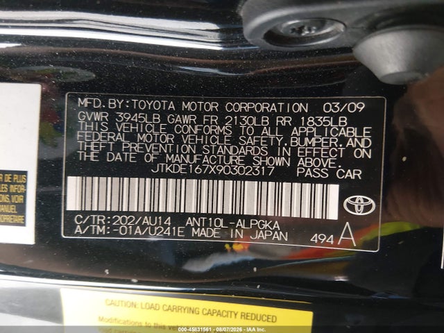 Продажа на аукционе авто 2009 Scion Tc, vin: JTKDE167X90302317, номер лота: 45831561