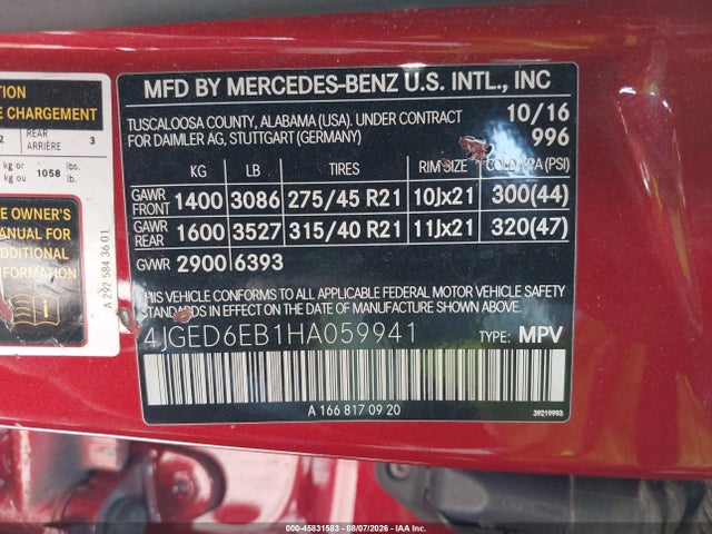 Aukcja sprzedaży 2017 Mercedes-benz Amg Gle 43 Coupe 4matic, vin: 4JGED6EB1HA059941, numer aukcji: 45831583