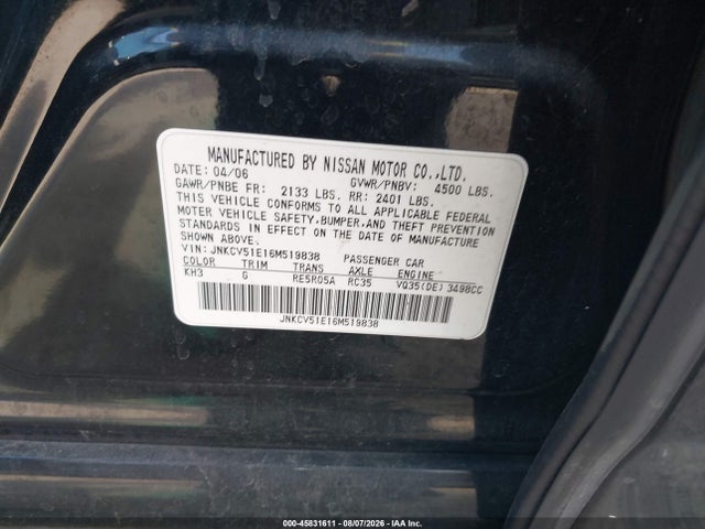 Продажа на аукционе авто 2006 Infiniti G35, vin: JNKCV51E16M519838, номер лота: 45831611