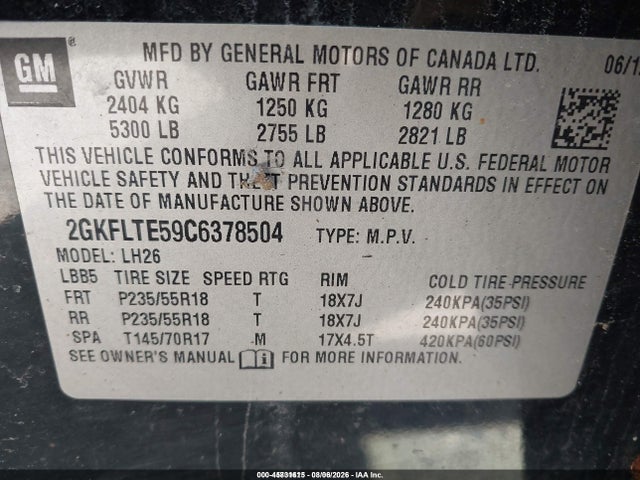 Продажа на аукционе авто 2012 Gmc Terrain Sle-2, vin: 2GKFLTE59C6378504, номер лота: 45831615