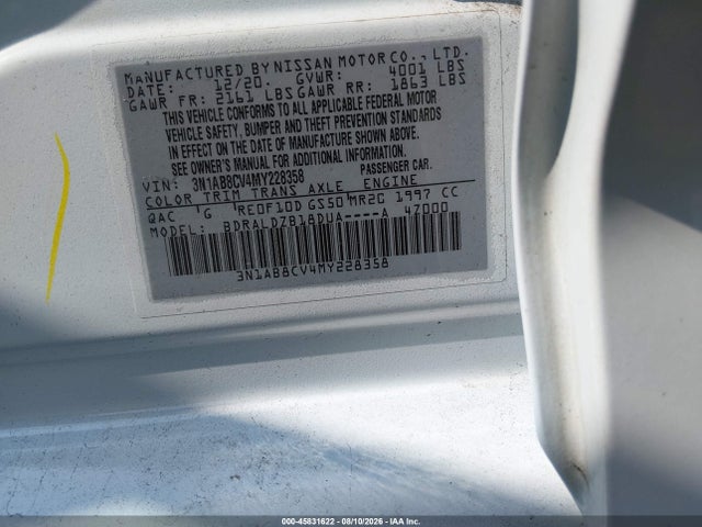 Aukcja sprzedaży 2021 Nissan Sentra Sv Xtronic Cvt, vin: 3N1AB8CV4MY228358, numer aukcji: 45831622