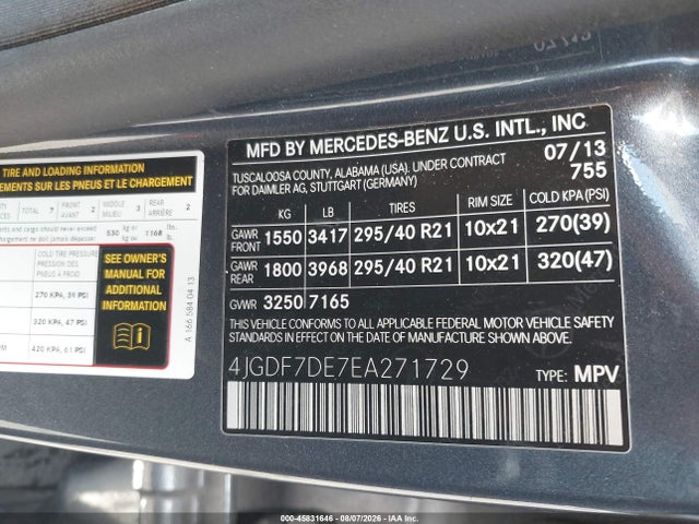 Продаж на аукціоні авто 2014 Mercedes-benz Gl 550 4matic, vin: 4JGDF7DE7EA271729, номер лоту: 45831646