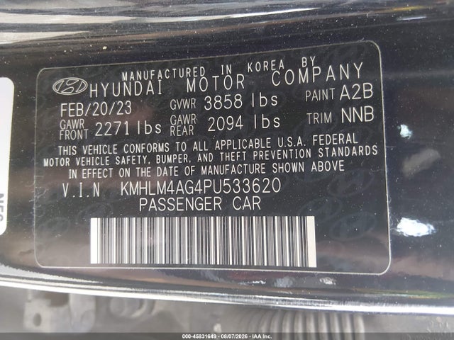 Продажа на аукционе авто 2023 Hyundai Elantra Sel, vin: KMHLM4AG4PU533620, номер лота: 45831649