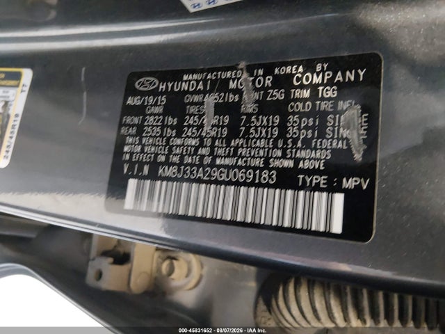 Aukcja sprzedaży 2016 Hyundai Tucson Sport, vin: KM8J33A29GU069183, numer aukcji: 45831652