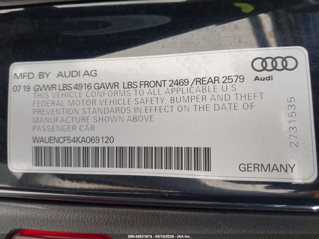 Aukcja sprzedaży 2019 Audi A5 45 Premium, vin: WAUENCF54KA069120, numer aukcji: 45831674