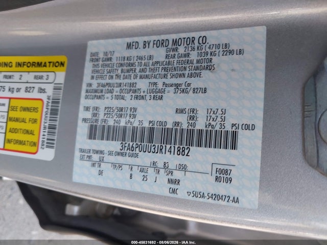 3FA6P0UU3JR141882 Ford Fusion Hybrid S