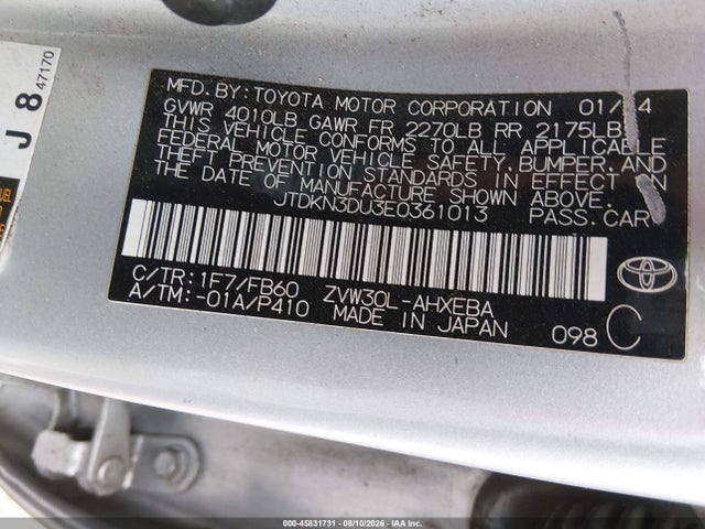 Toyota Prius Two 2014 JTDKN3DU3E0361013 Image 9