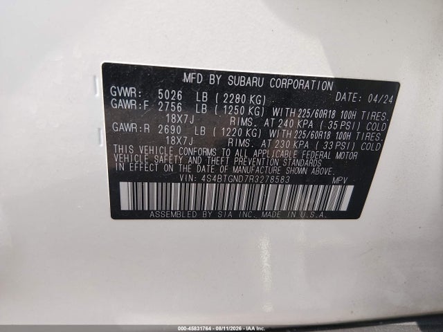 Auction sale of the 2024 Subaru Outback Limited Xt, vin: 4S4BTGND7R3278583, lot number: 45831764