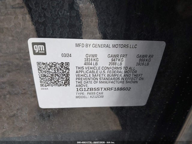 Продаж на аукціоні авто 2024 Chevrolet Malibu Fwd Ls, vin: 1G1ZB5STXRF188602, номер лоту: 45831776