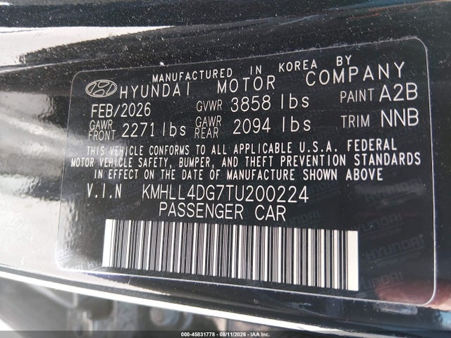 Продаж на аукціоні авто 2026 Hyundai Elantra Se, vin: KMHLL4DG7TU200224, номер лоту: 45831778