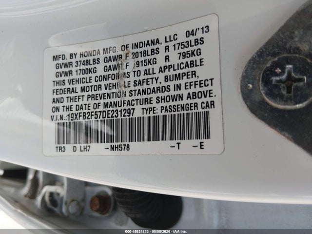 Продажа на аукционе авто 2013 Honda Civic Lx, vin: 19XFB2F57DE231297, номер лота: 45831823