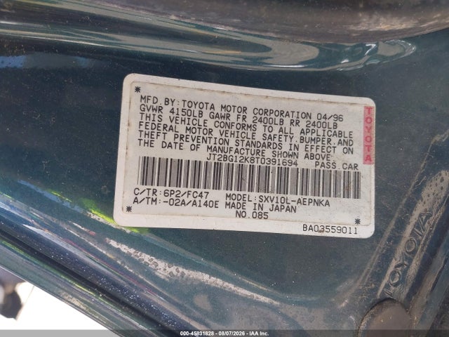 Продажа на аукционе авто 1996 Toyota Camry Dx/le/xle, vin: JT2BG12K8T0391694, номер лота: 45831828