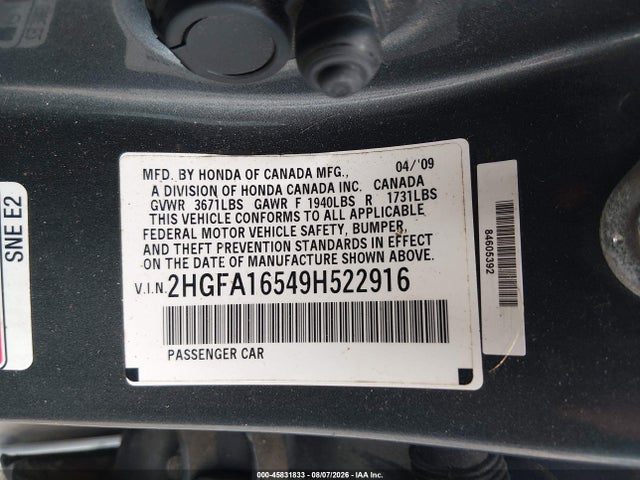 Продаж на аукціоні авто 2009 Honda Civic Lx, vin: 2HGFA16549H522916, номер лоту: 45831833